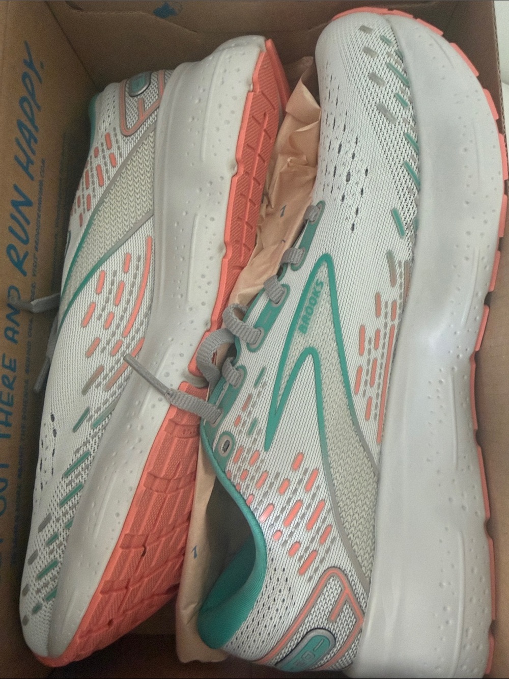 Brooks Women's Running Shoes - White with Coral and Teal